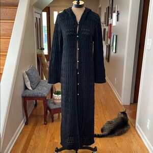 Black Hooded Knit Maxi Plus Size Cardigan